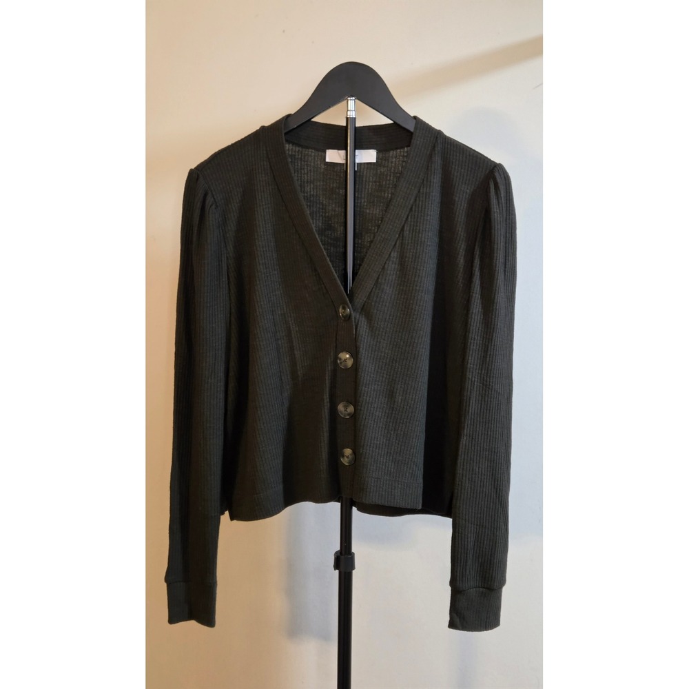 Loft Ribbed Knit Button Up Cardigan Women's Size Medium Green Spandex Blend